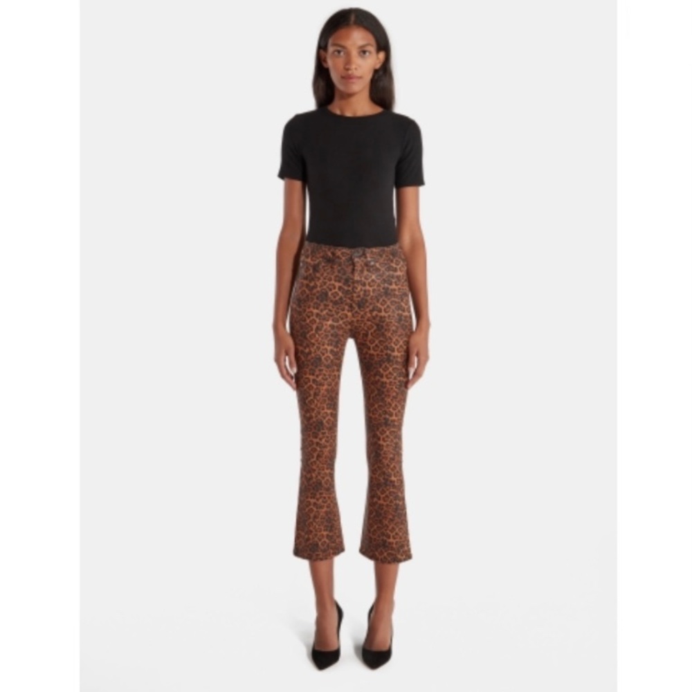 7 For All Mankind Leopard Print Boot Cut Pants in Brown & Black